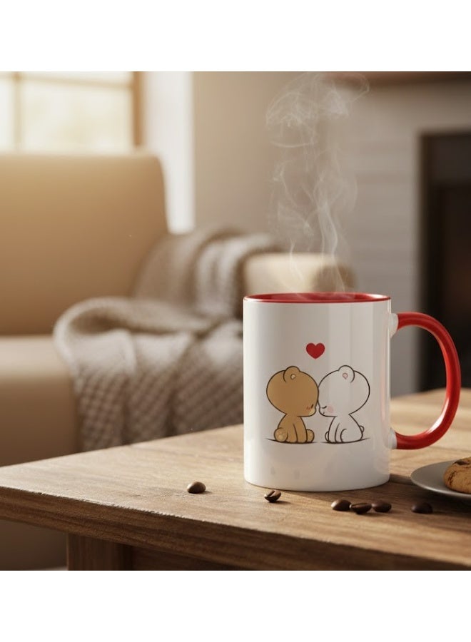 MELIZ Milk & Mocha Heart Design on Red Two Tone Ceramic Mug for Valentine’s Day - Image 2